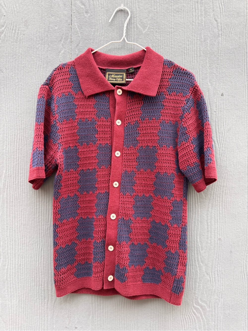 Massive Luxury Edition Checkered Short Sleeve Crochet Shirt Size SM